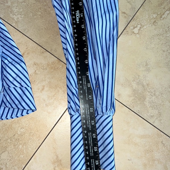Women Blue Pinstripe Button Down Shirt - Picture 4 of 11
